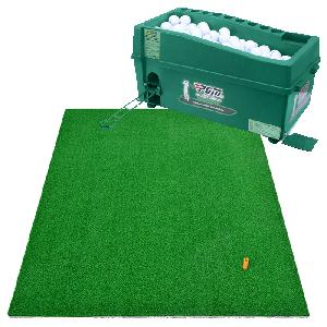 Image of Hillman PGM Semi-Automatic Golf Ball Dispenser and Artificial Turf Large Practice Mat with Rubber Tee Package